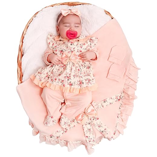 Saída de Maternidade Kit 05 Peças Para Bebê Menina Amora Floral Salmão