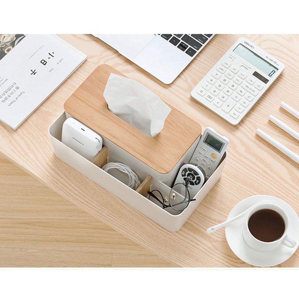 tooloflife - Porta fazzoletti in plastica, rettangolare, con contenitore per fazzoletti, tovaglioli, cucina, sala da pranzo, bagno, scrivania, porta fazzoletti con copertura in legno