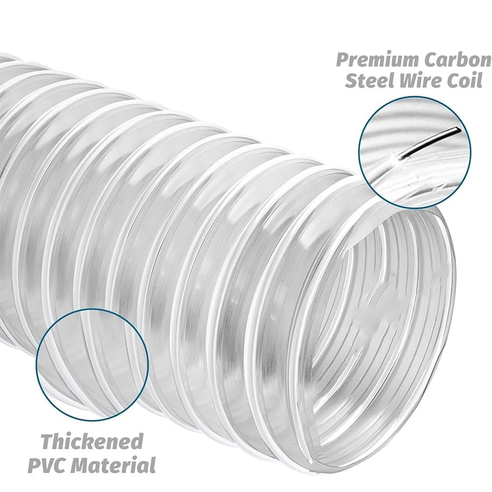 Tubo flessibile in PVC trasparente per raccolta della polvere, 5,1 cm, 25,4 cm, per aspirapolvere e filtrazione dell'aria, lunghezza 3 m, ideale per la lavorazione del legno e l'uso in officina