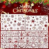 JUXINE 26 Pcs Noël Pochoir Kit bricolage de Noël pochoir ensemble décorations pour enfants peinture arts dessin fenêtre verre bois décor cadeaux.