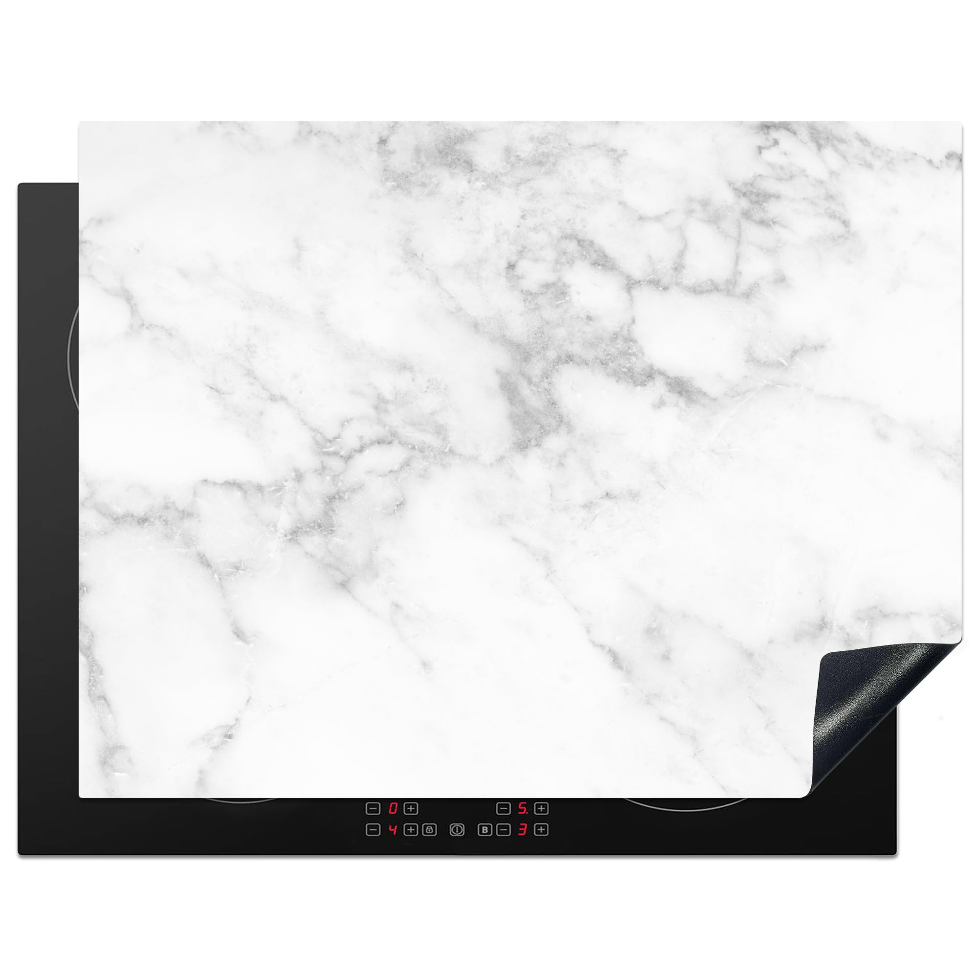 KitchenYeah© Induction Hob Cover Protector Mat 23.2"x30.3" / 77x59 cm Kitchen Universal Ceramic Covers for Electric Cookers Vinyl Marble - Grey - White - Marble Structure