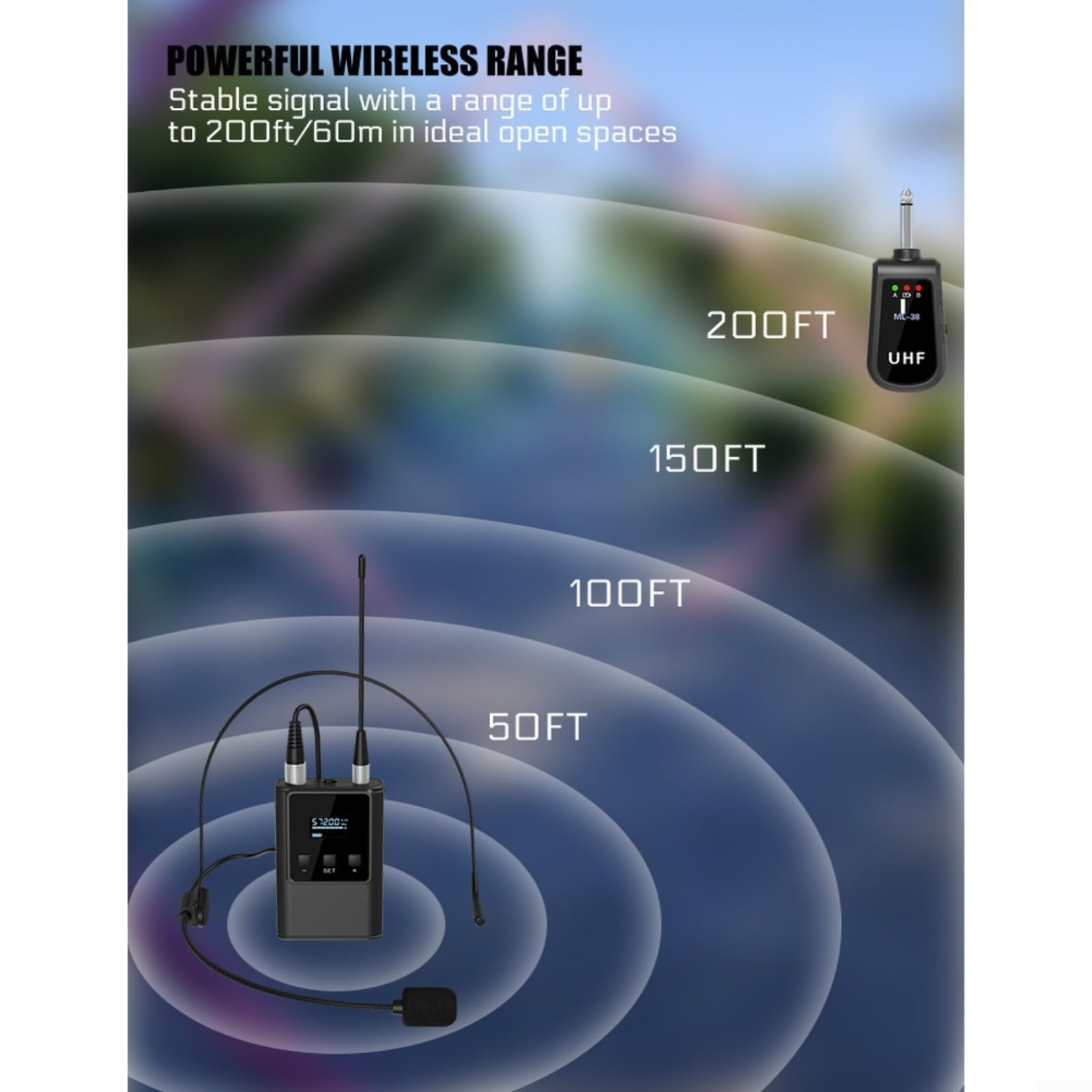 Sistema microfonico wireless portatile per doppio microfono a condensatore cardioide audio chiaro registrazione eventi streaming live nero