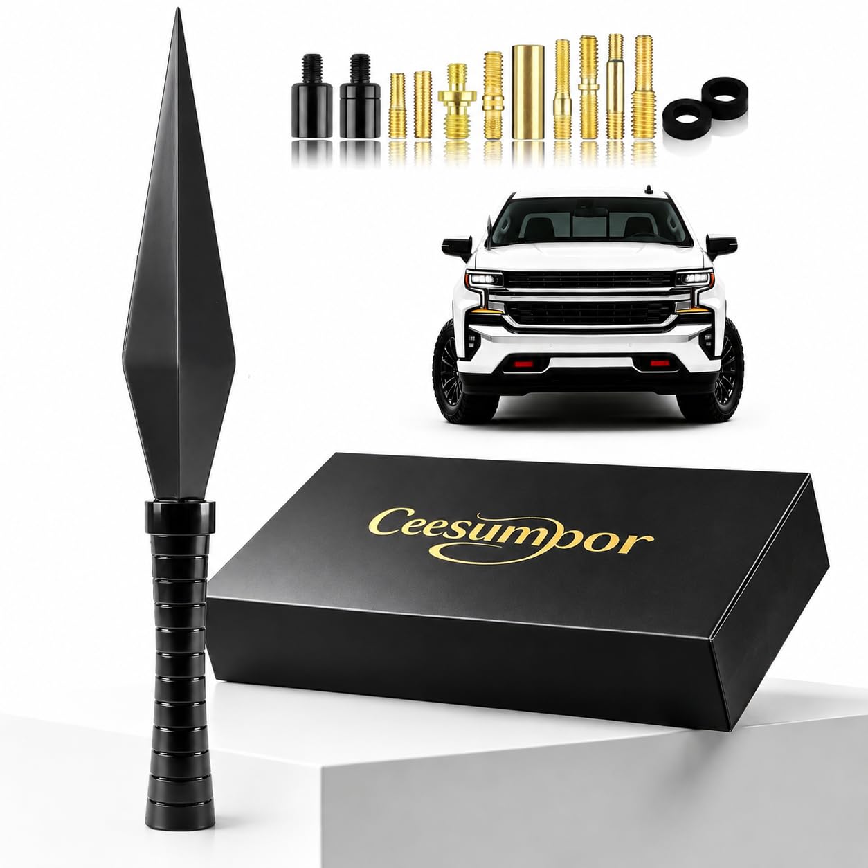 7.8in Truck Antenna, Aluminum Short Replacement, Truck Accessories（Black）