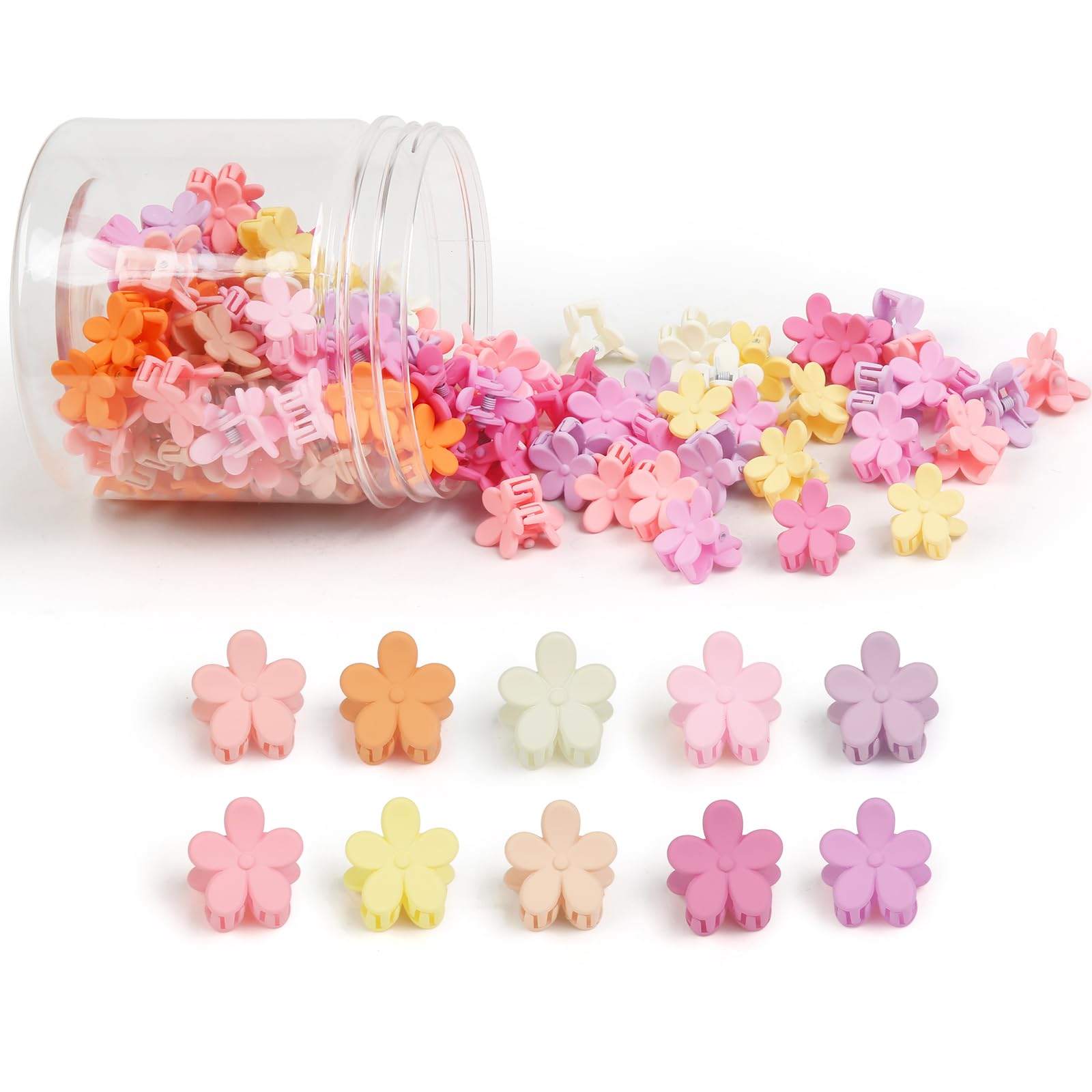 Photo 1 of 100Pcs Colorful Mini Flower Hair Clips Set, TEBIEKOY Small Hair Clips Mini Mouse Ear Hair Claw Clip Cute Jaw Clips Hair Pins Hair Barrettes Tiny Flower Hair Accessories for Women (Pink)