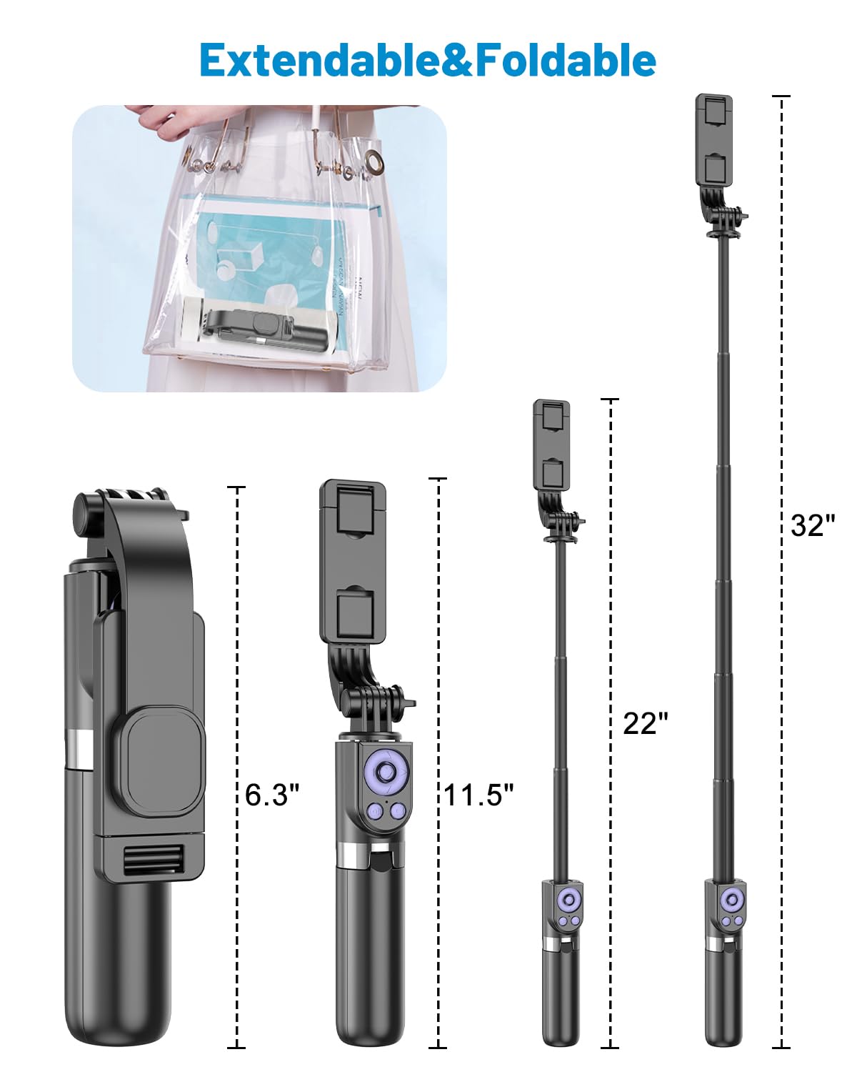 Yeaki Soporte de teléfono con control remoto para TikTok, trípode de 32 pulgadas para iPhone con girador de página, palo selfie de aluminio para iPhone/iPad/TikTok Vlog grabación de video