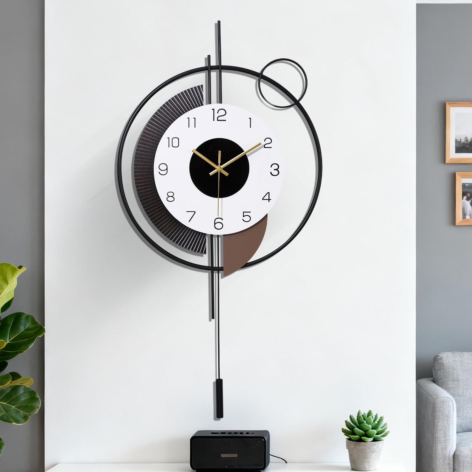 SIN&MI Large Wall Clock,Decorative Wall Clocks with Pendulum,Silent Quality Quartz Clock Battery Operated,Large Clock for Living Room,Kitchen,Home,Bathroom,Bedroom Wall Decor,15 * 29 Inch