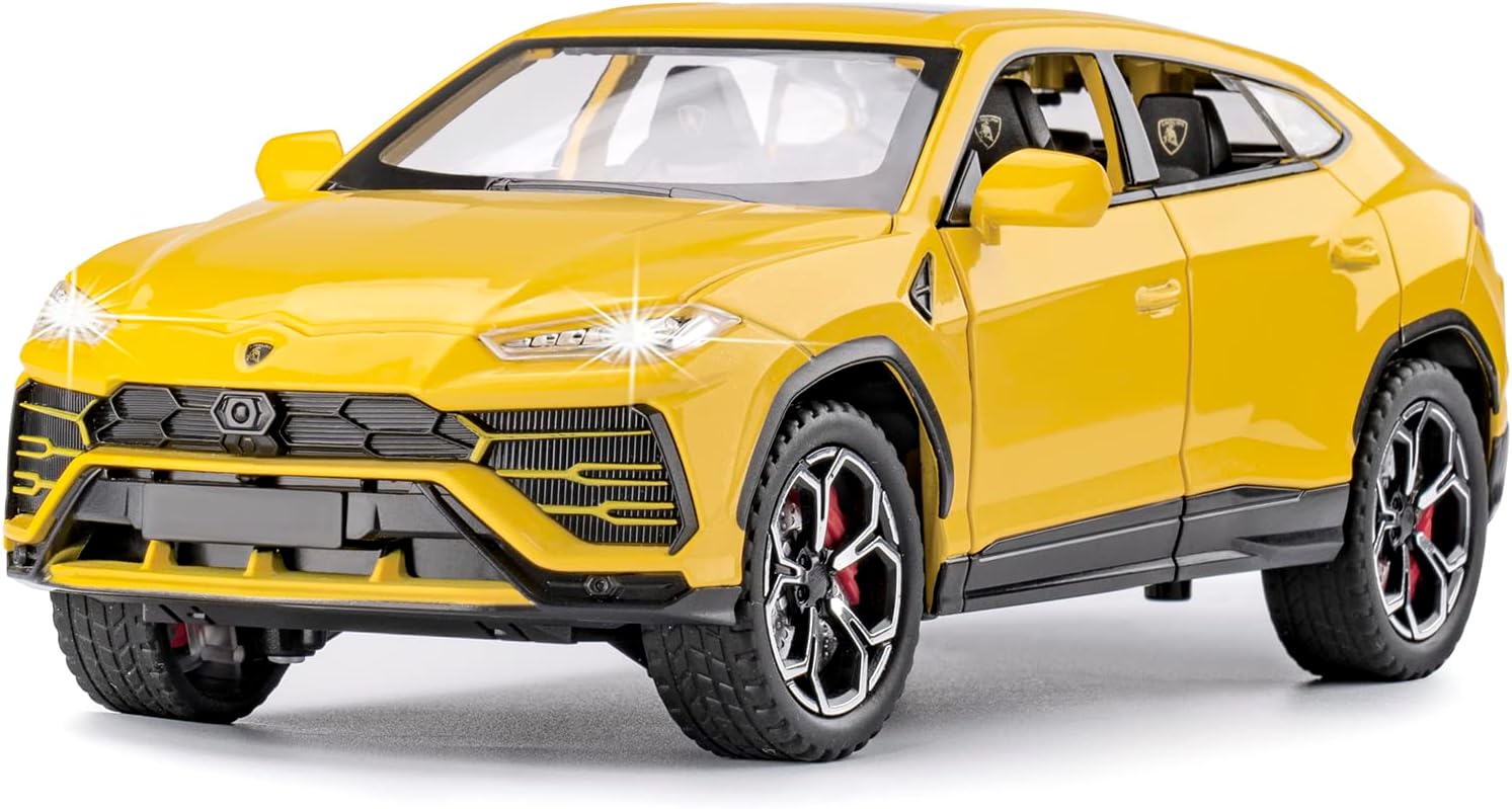 SASBSC Toy Car Boy 4-7 Years Old Lambo Urus Car Toy 3 4 5 6 7 8 Year Old Boys Off Road Metal Car Kids Diecast Model Car Birthday Gift with Lights and Sounds (Yellow, 1:24)