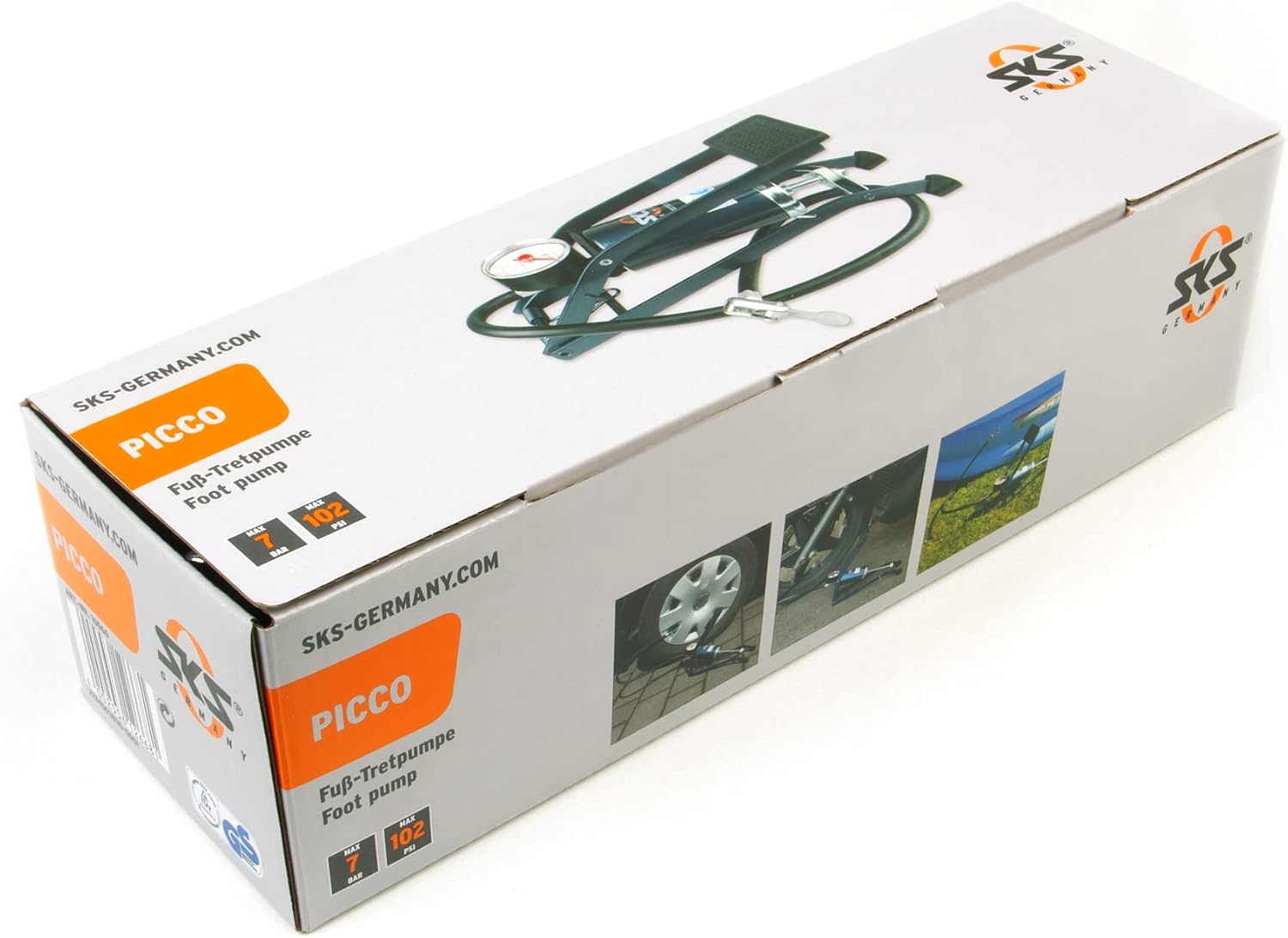 SKS Foot Pump for Cycling and Camping, Pumps up to 5 bar, Includes Extra Adapter for Bicycles, Rubber Dinghies, Air Mattresses, Balls etc., Blue Aluminium, Manual