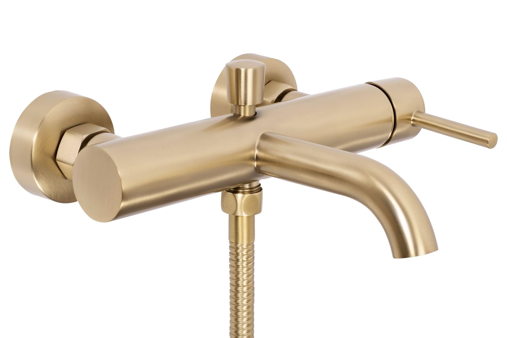 Rea GRIFO DE BAÑERA Lungo Brush Mezclador de bañera dorado con ducha de mano de latón para baño frío y caliente ajustable (oro cepillado)
