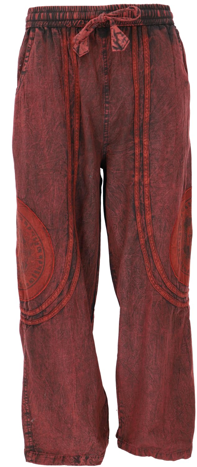 GURU SHOP Stonewash - Pantalones de yoga unisex de algodón con impresión Thanka para hombre, algodón, ropa alternativa