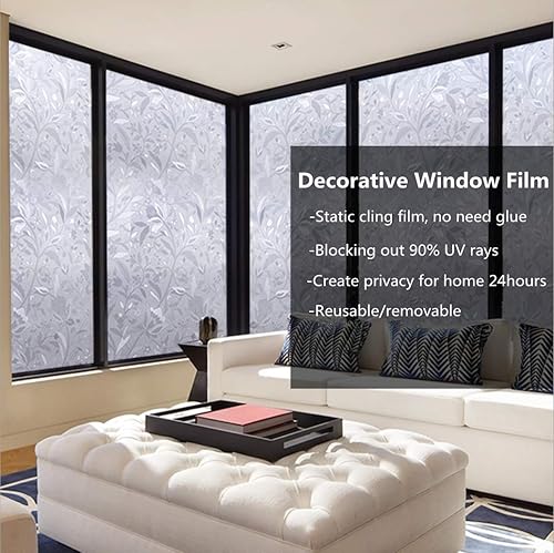Miniatura 2 de Aibily Película de privacidad para ventana, película decorativa de vinilo de flores para ventana, película de vidrio estático para ventana del