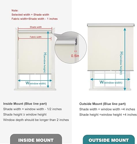 Miniatura 6 de Changshade Cortina enrollable de tela sin cordón, con bloqueo de luz para ventanas con aislamiento térmico, protección UV, persianas enrollables