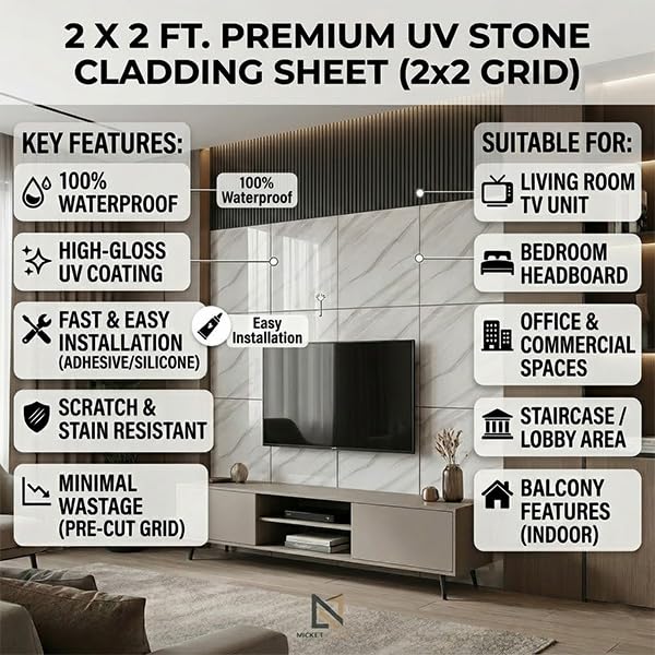 Image of WALLVEAR UV Marble Wall Panel 2x2 Ft PVC High Gloss Sheet (16)