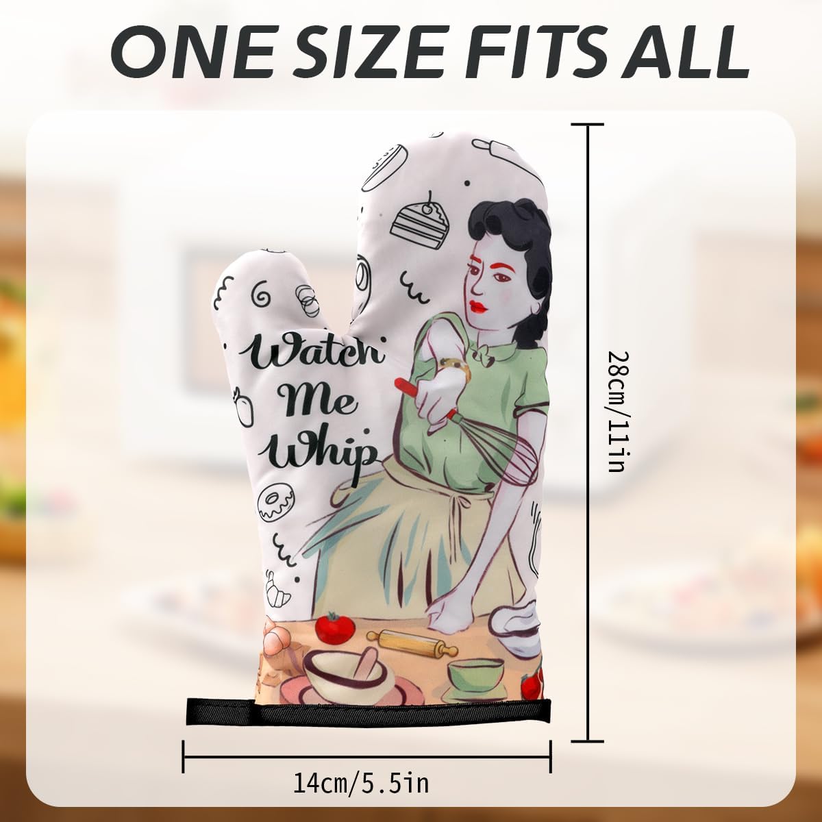 Funny Oven Mitts for Women Baking Gifts Kitchen Accessories Baker Gifts Novelty Heat Resistant Mittens Cooking Gift White Cute Birthday Housewarming Presents for Bakers Mom Wife Best Friends Sister