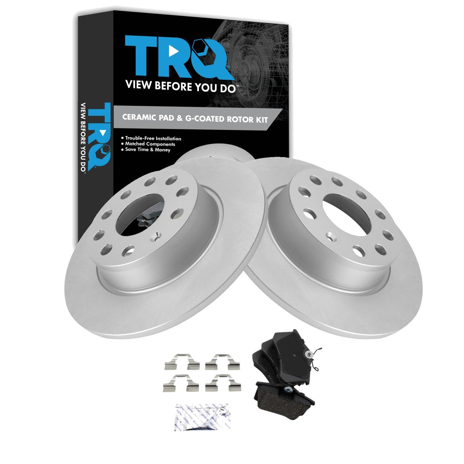 TRQ Rear Brake Pad and Rotor Set Ceramic Coated Rotors Compatible with 2011-2013 Audi A3 2012 Beetle 2011 2015 Golf 2013-2014 Jetta