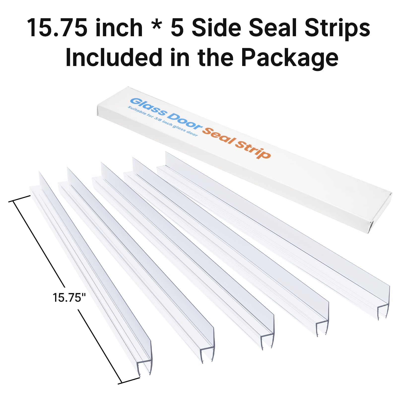 Photo 1 of AmazerBath 5 PCS Shower Door Side Seal Strip for 3/8 Inch Glass - 15.75 Inches Long x 5, 5 Sections Segmented Shower Installation Kit, Frameless Glass Door Seal Strip
