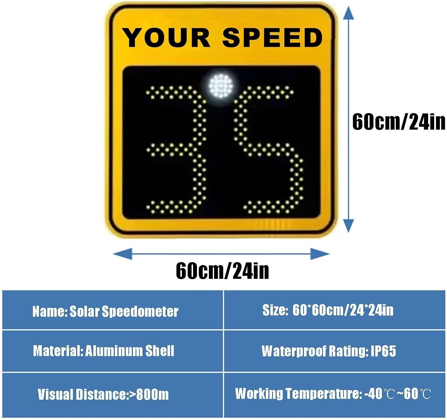 Aluminum Solar Speed Limit Sign Traffic Safety Radar Feedback Detector, Road, Easy to Install, Waterproof(C)
