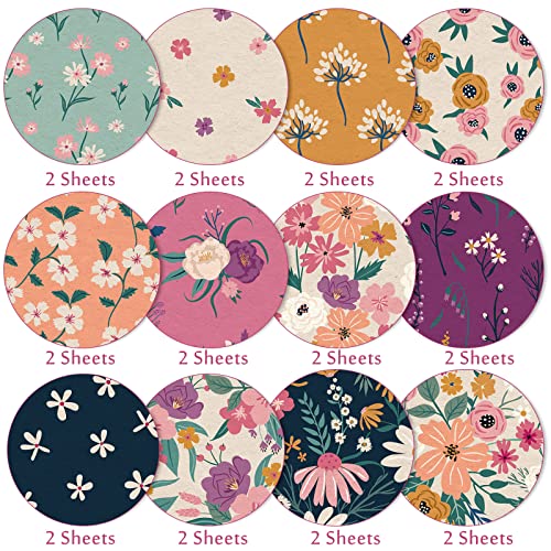 Whaline 12 Designs Spring Pattern Paper Pack 24 Sheet Vintage Floral Scrapbook Paper Double-Sided Collection Decorative Craft Paper Folded Flat For Card Making Scrapbook Photo Album Decor, 30 X 30Cm #TOP2