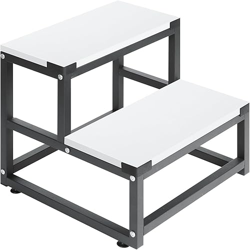 LIANTRAL Taburetes para adultos y niños, taburete de 2 escalones, acero resistente y taburete de madera resistente, soporta hasta 500 libras,