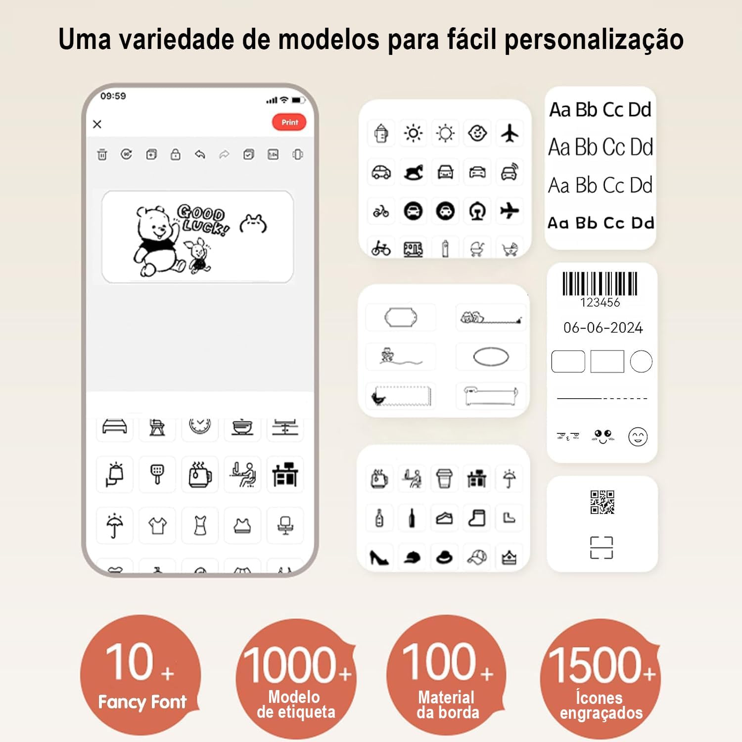 Impressora Térmica Portátil de Etiquetas, Bluetooth, com Rolo de Etiqueta Adesiva, para Casa e Escritório