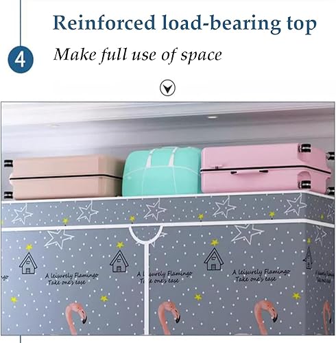 Miniatura 6 de large closets Wardrobe Closet with Pattern Cloth Cover Wardrobe Closet Steel Rack Closet for Clothes Saves Space Portable Storage Closet
