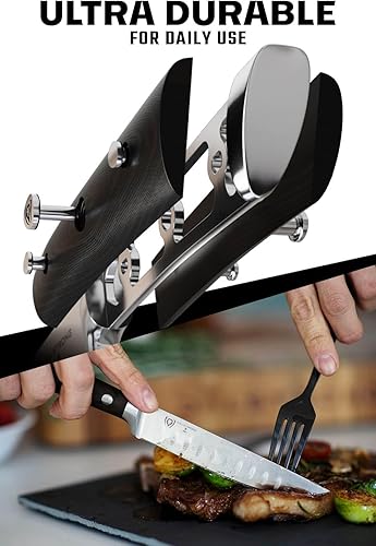 Vista 21 de Dalstrong Juego de cuchillos para carne, 4 piezas de 5 pulgadas de hoja recta, serie Gladiator, acero alemán forjado de alto carbono, con vainas