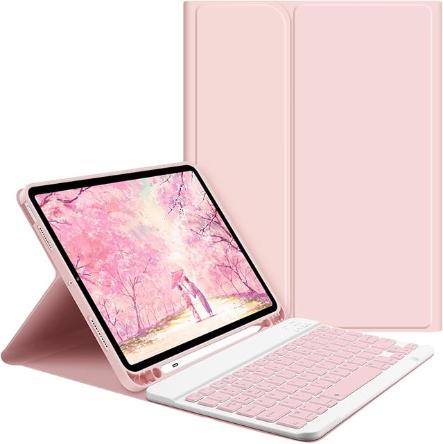 iPad Air 4th/5th Gen Keyboard Case GOKOCO iPad 2020/2022 10.9 Inch Tablet Cover with Magnetically Detachable Wireless Bluetooth Keyboard Give Full Protection with iPad(Pink)