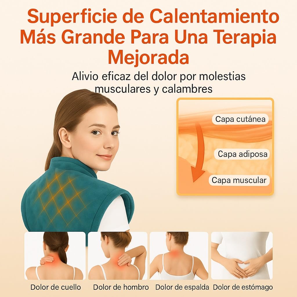 Almohadilla Térmica Cuello Peso 1200g para Cuello y Hombros, 5 Niveles de Calor, 4 Temporizadores, Alivio del Dolor en Cuello, Lavable a Máquina, Regalo para Mujeres, Hombres y Padres