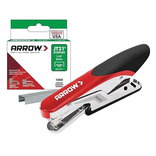 Arrow P21 - Alicates de mano ligeros para manualidades, oficina, papel y cartón, incluye 200 grapas JT21 de 14 pulgadas