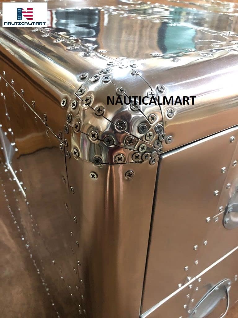 Nautical-Mart Aluminium Aviator Desk Coffee Table Aircraft Style Living Room Home Office Furniture