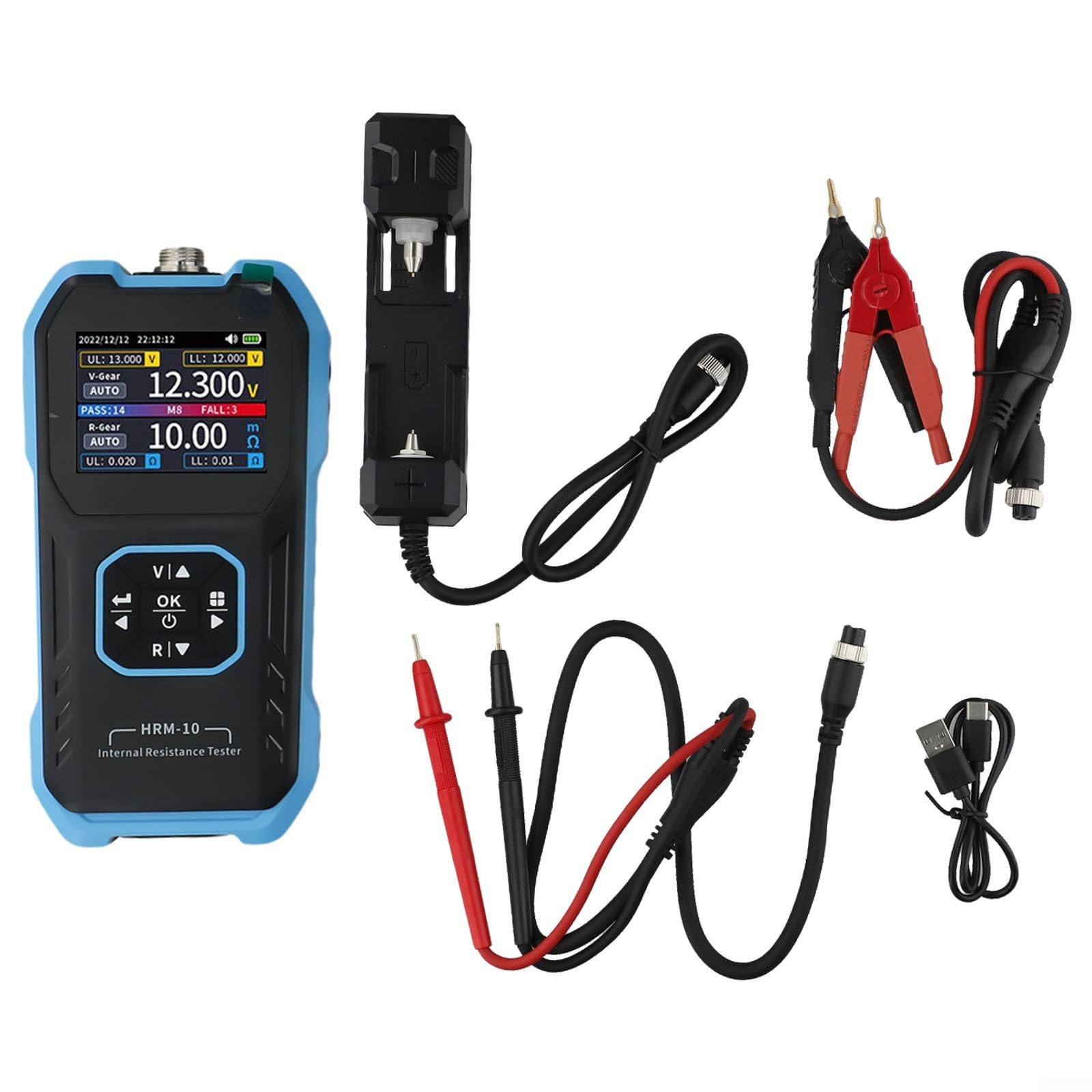 HRM-10 Batterietester, interner Widerstandstester, Gleichstrom, Wechselstrom, Ohm, Stromkreistester für Spannung, High-Definition-Farbbildschirm, 1000 mAh Batterietester (E)