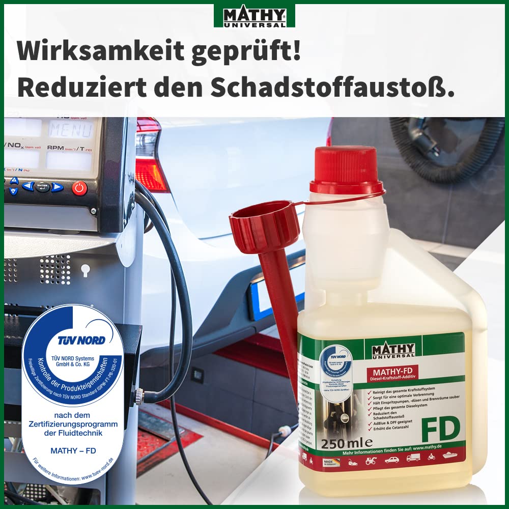 MATHY-FD Diesel-Pflege-Kraftstoffadditiv, 5 x 1 l, Additiv Systemreiniger | Dieseladditiv & Kraftstoffstabilisator, Hochkonzentrierte Reinigung für Dieselmotor, Reiniger bei jeder Tankfüllung