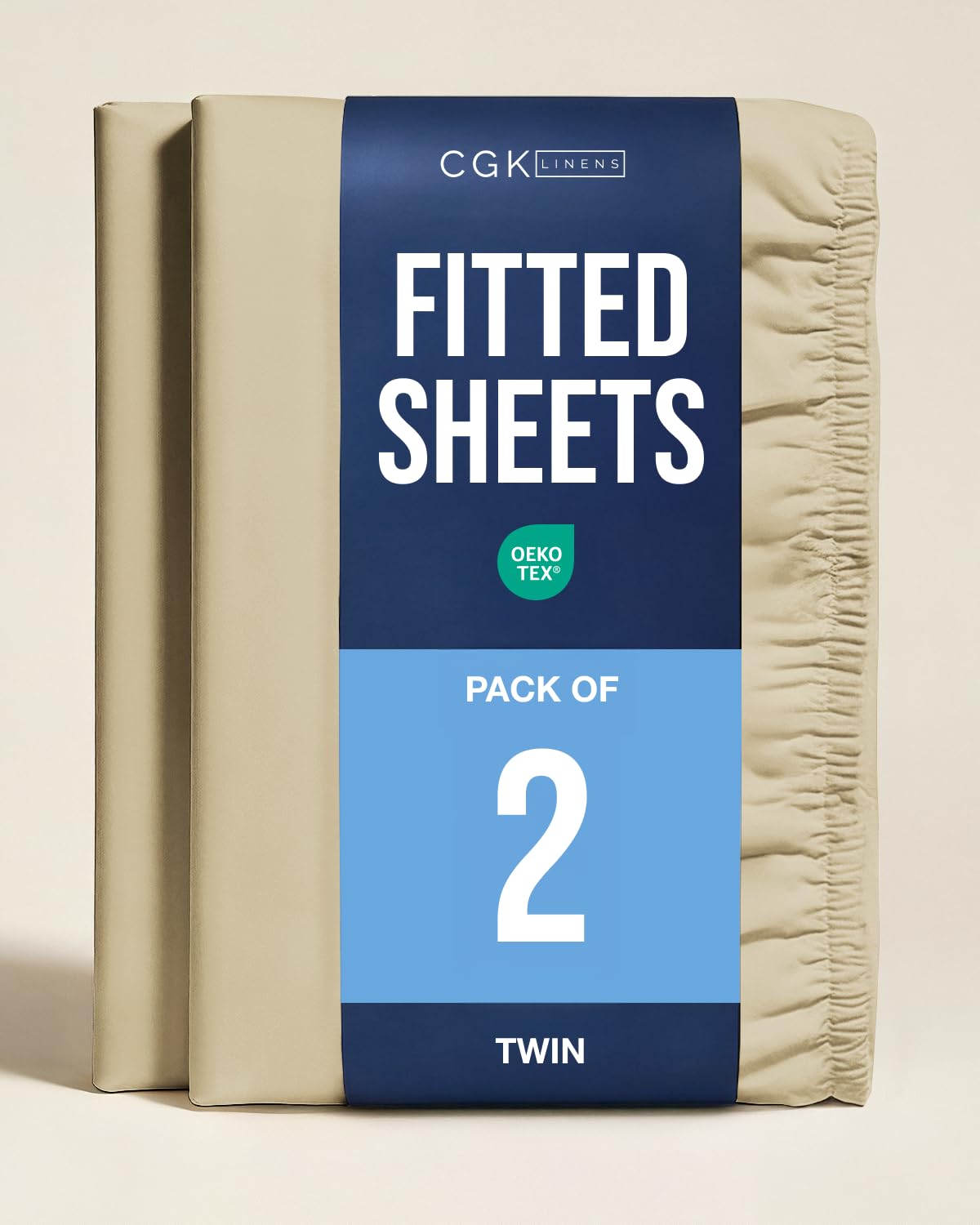Twin Fitted Sheet - Pack of 2 Single Fitted Bottom Sheet Only - Beige
