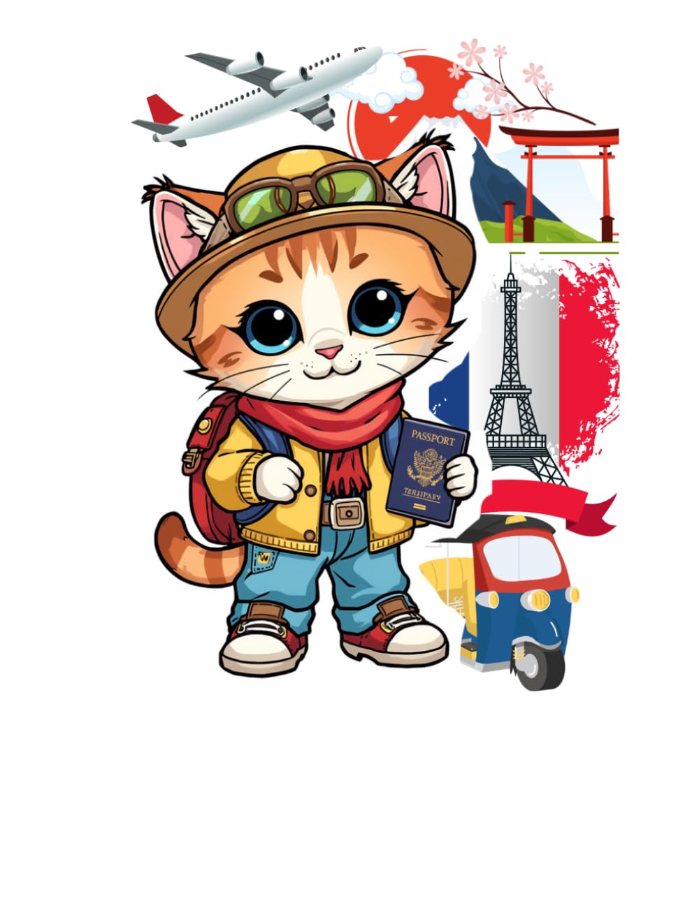 Kawaii Cats Around The World: 30 Cute Travel Adventures Coloring Book