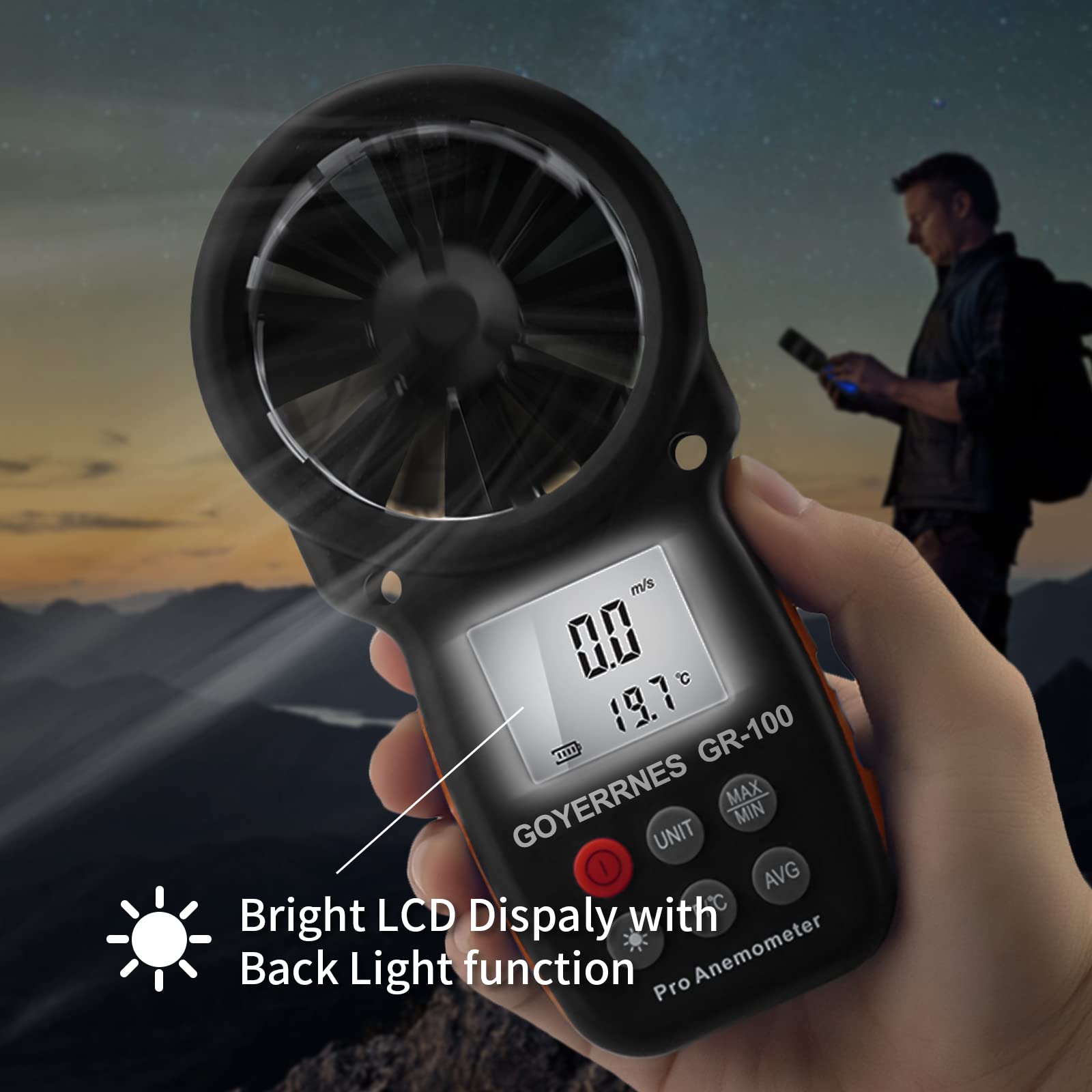 Anemometro digitale Misuratore di velocità del vento portatile 0,7~42m/s Anemometro tascabile della velocità dell'aria con bussola