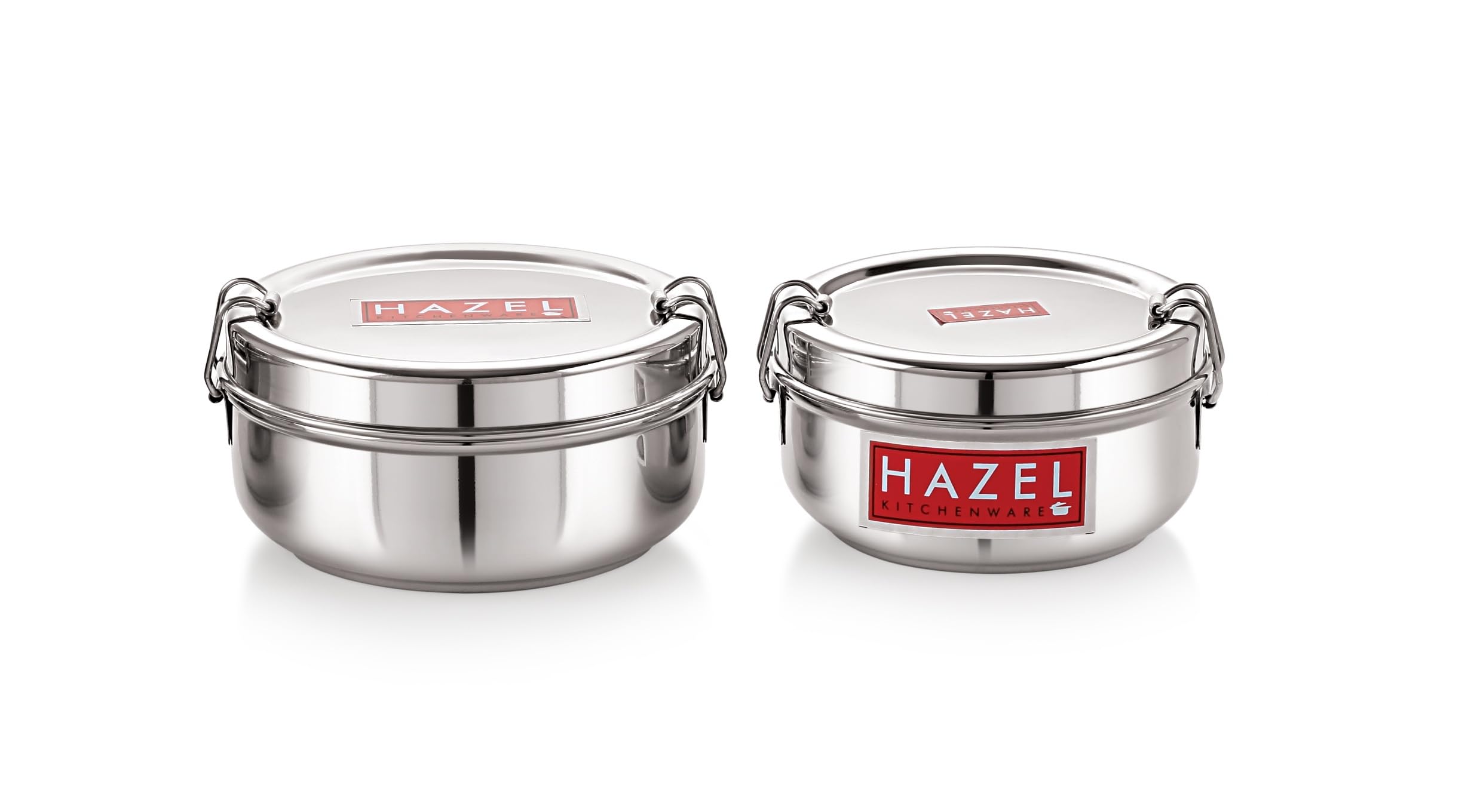 HAZEL Fiambrera de acero inoxidable con diseño tradicional Tiffin con clip de bloqueo, juego de 2, 500 y 700 ml