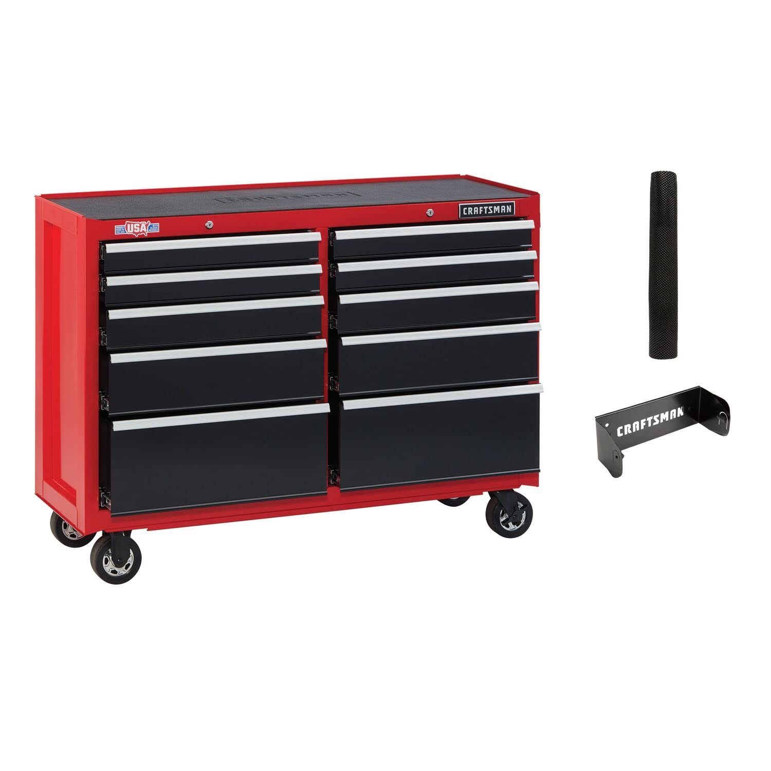 CRAFTSMAN Tool Cabinet with Drawer Liner Roll & Magnetic Towel Holder, 52-Inch, Rolling, 10 Drawer, Red (CMST82775RB)