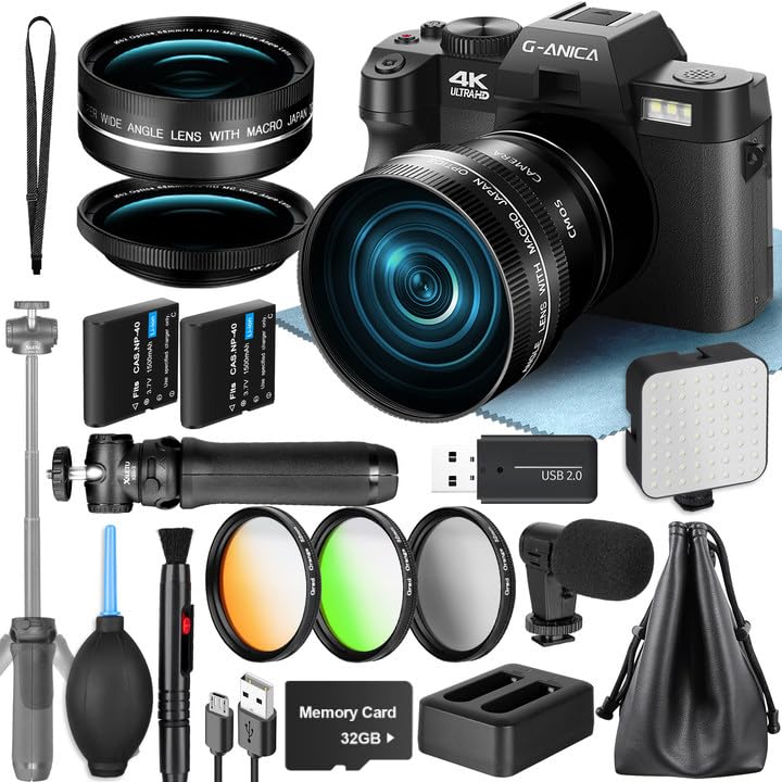 Appareil Photo Numérique 4K pour la Photographie, Appareil 48MP pour Youtube avec Microphone, WiFi et Poignée-Tripode, Caméra Vidéo avec Objectif Grand...
