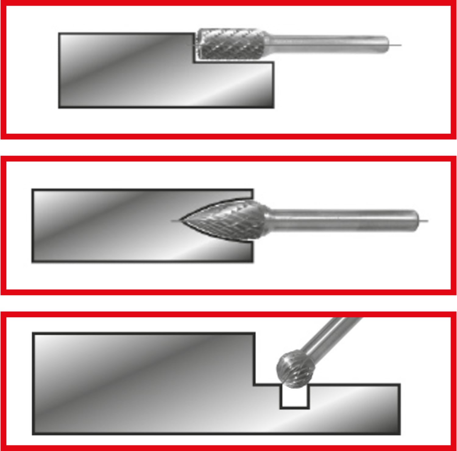 KS Tools 515.3203 HM Frässtift-Satz in Stahlblechkassette, 3-tlg.