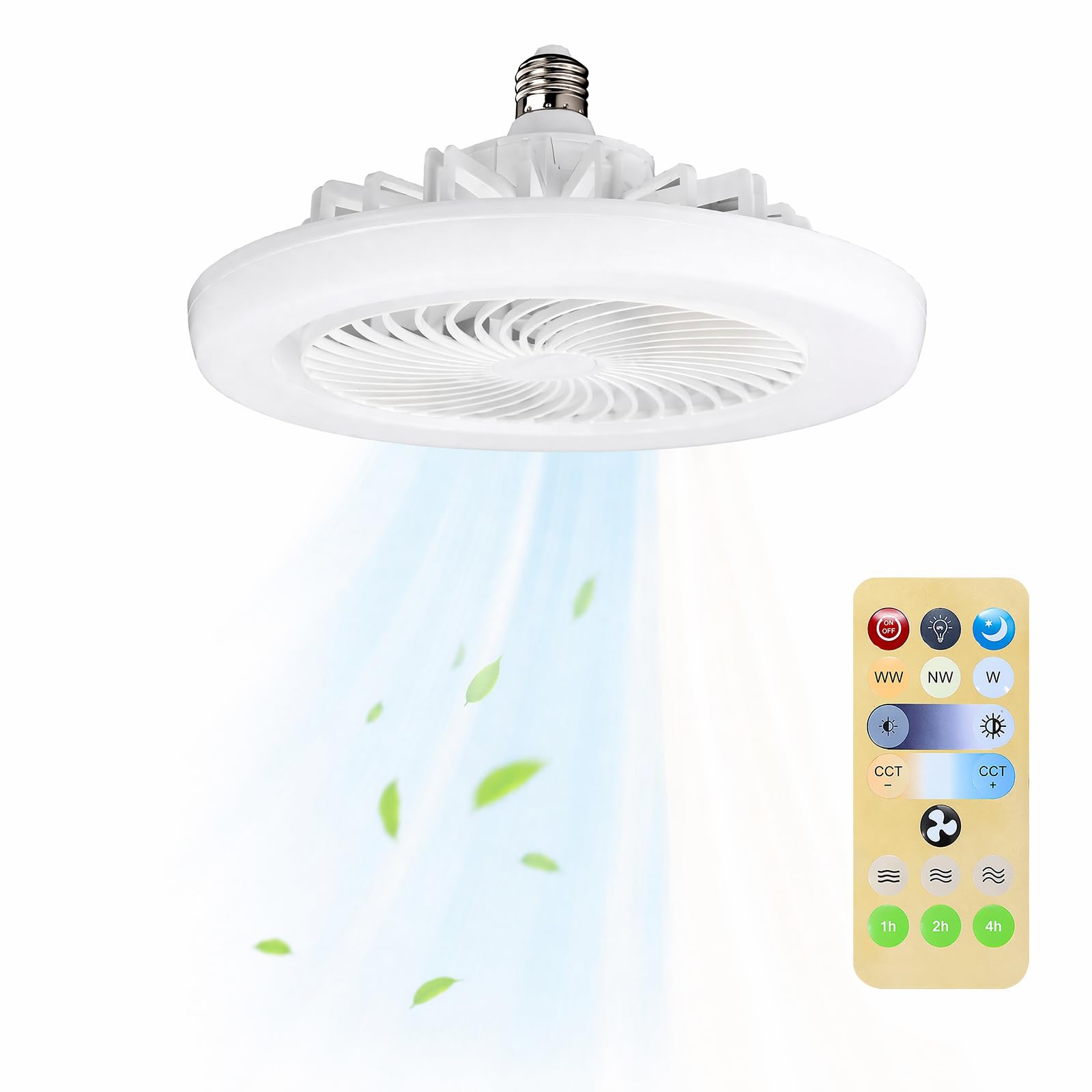 GYMMFK 30W Ceiling Fans with Lights,190MM Light Bulb Fan E27 Ceiling Fan for Bedroom,Ceiling Fans with Lights and Remote Light Bulb Fan 3 Color Dimmable LED, 3 Speeds