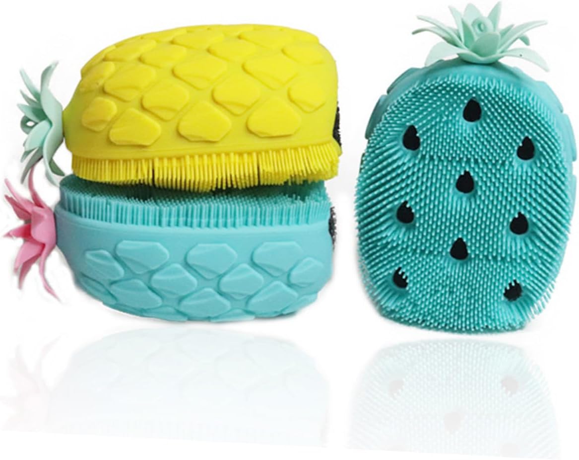 Didiseaon 2pcs Silicone Bath Brush Pineapple Shape Gentle Exfoliating Body Shower Scrubber for Men and Women Ergonomic Back Massage Tool for Bathing and Facial Cleansing Durable Random Color