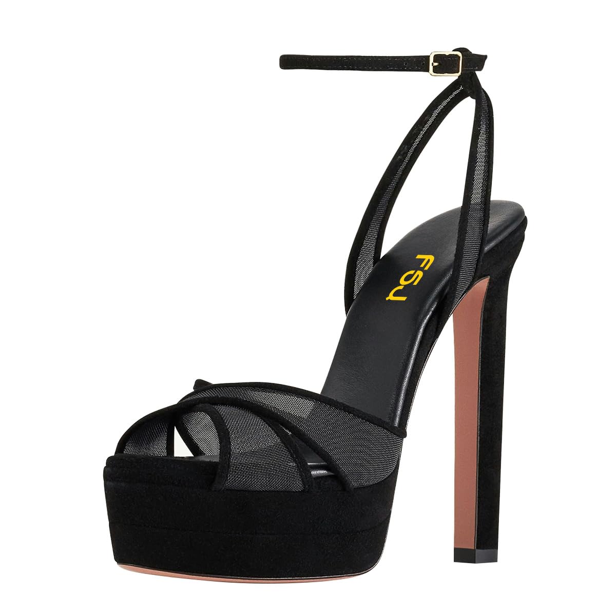 FSJ Women Peep Toe Platform Sandals Ankle Strap Chunky Block High Heel Buckled Classic Bridal Cocktail Party Prom Shoes Size 4-16 US