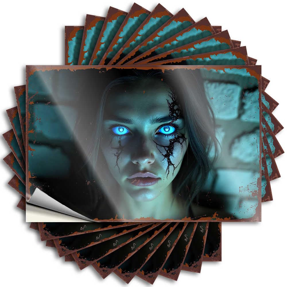 Fzfn Colour Stuff For Bedroom, Tattoo Funny Garage Quote Stickers, Bookish No Residue Decals For Luggage | Gamer Party Favor Custom Spooky Blue Eyes: A Haunting Portrait(8X12cm)