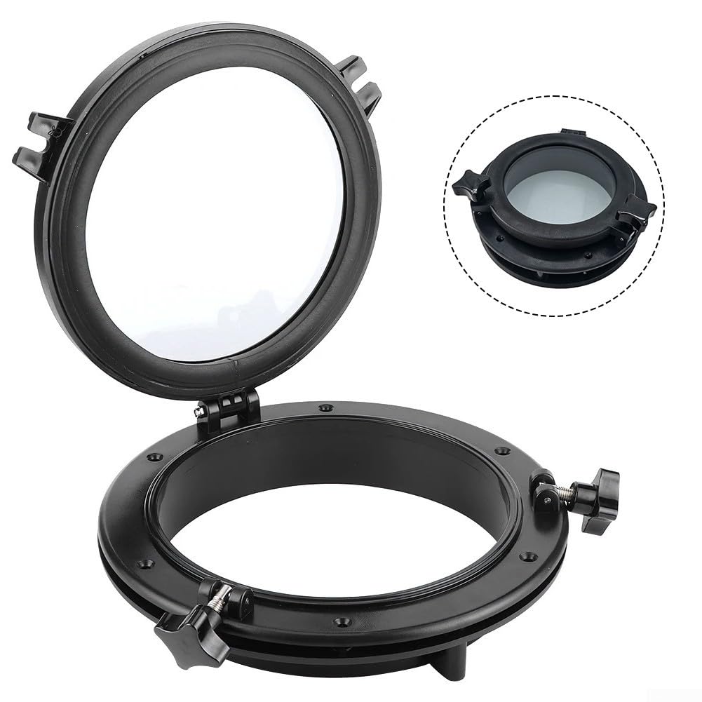Oblò rotondo per barca, 216-265 mm, con raccordi in acciaio inox, per ventilazione marina a vela, nero (265 mm)