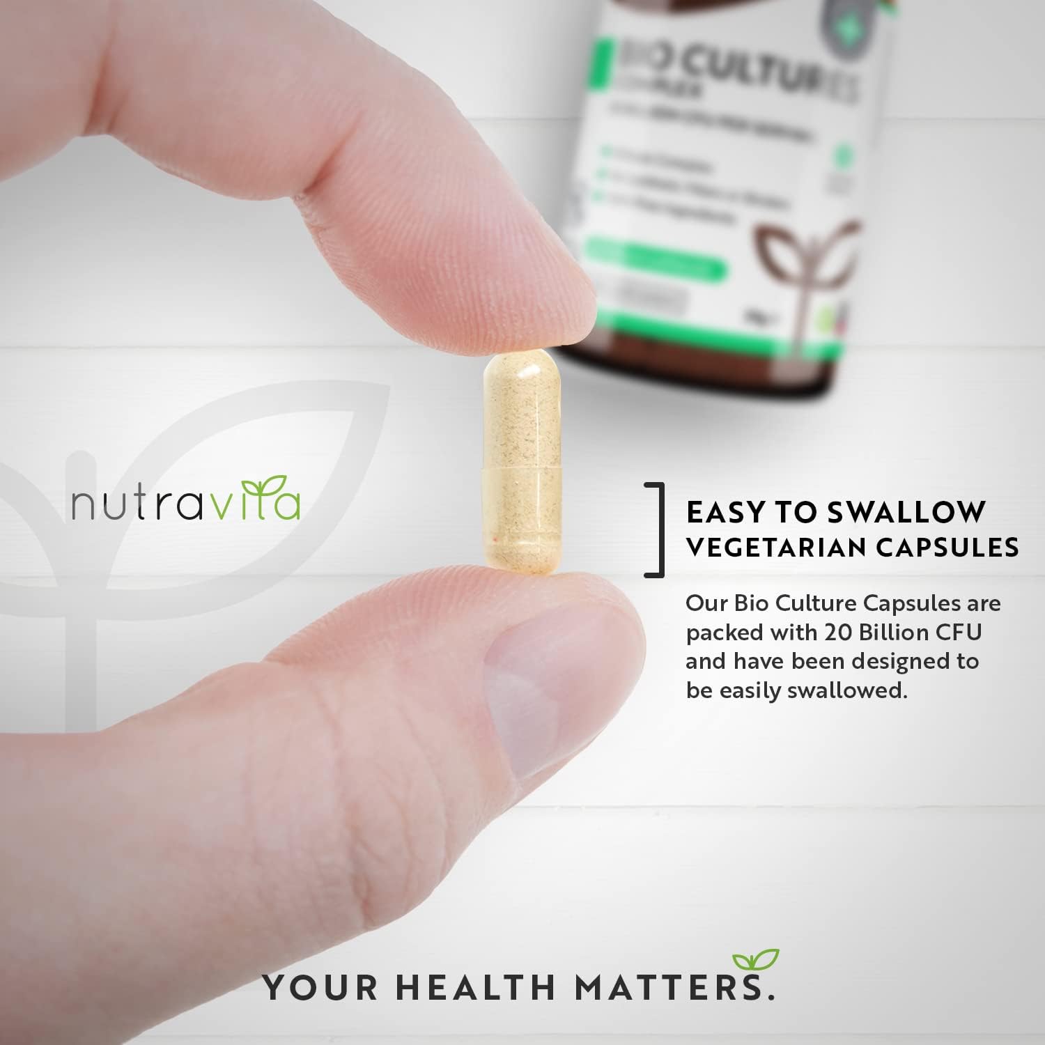 Bio Complex Cultures - 20 Billion CFU with 8 Bacteria Strains - Max Strength & Potency Capsules - Made in The UK by Nutravita