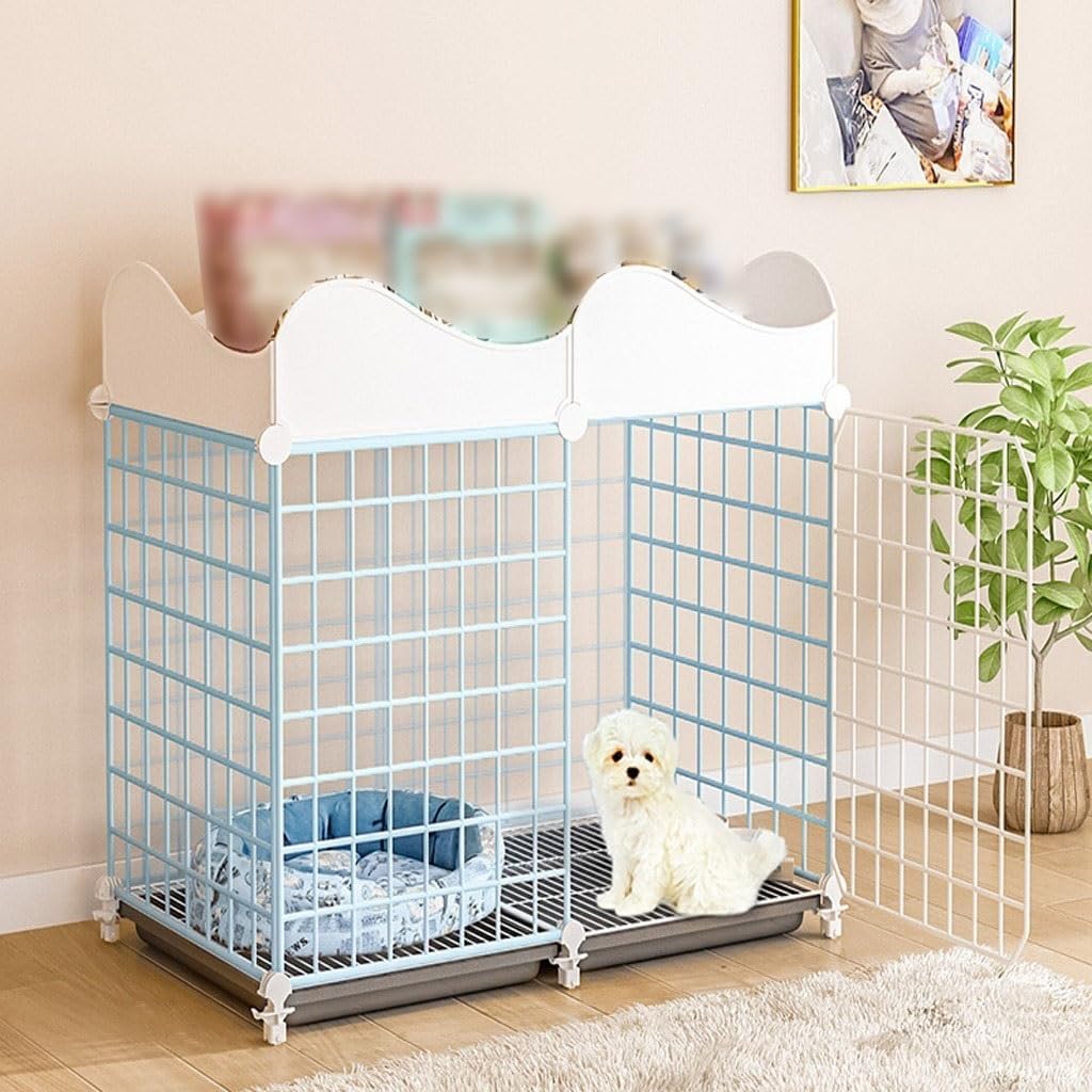 Pet Cages Indoor Enclosure Detachable Metal Wire Kennels Crate Large Extra Exercise Place Cage，Dog Crate with Storage Bar & Removable Tray, Pet Cage for Kittens & Puppies, Two Color Options