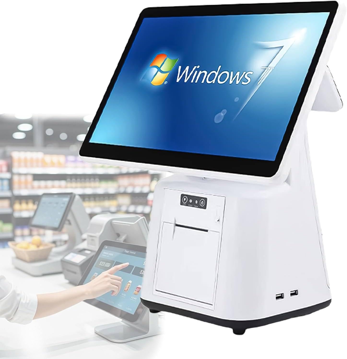 Registratore Cassa Pos,Registratore Cassa all in One con Doppio Touch Screen da 15,6",con CPU I5, 8 GB RAM, Ssd128/256gb, Windows 7/8/10,per Negozi E Ristoranti Dual-256G/58mm
