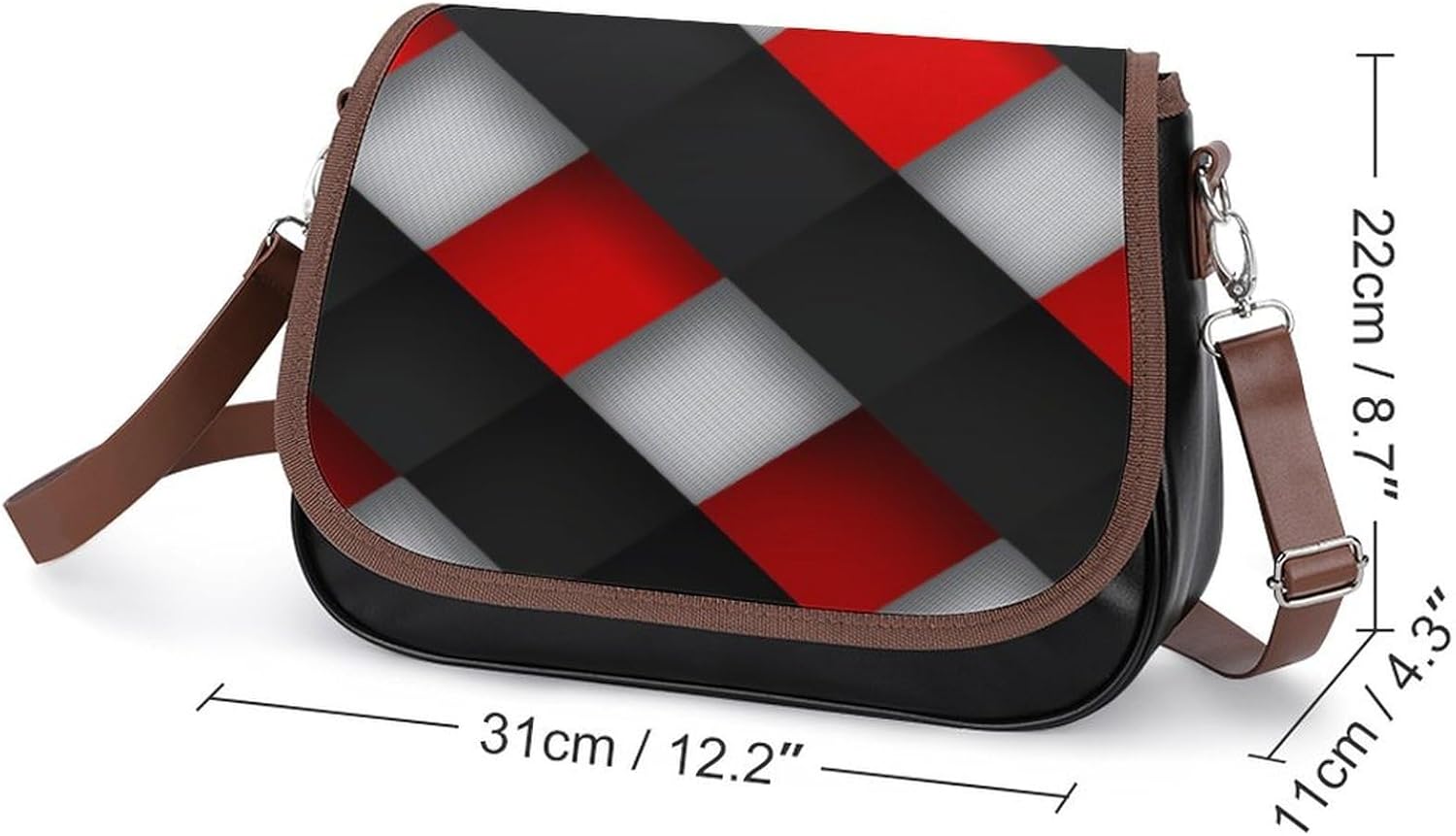 Abstract Red Stripes Gray BlackWomen's Faux Leather Crossbody Bag, Waterproof Wrinkle-Resistant Shoulder Bag with Detachable Strap, Large Capacity Casual Handbag, Fashion Daily Purse for Shopping Work