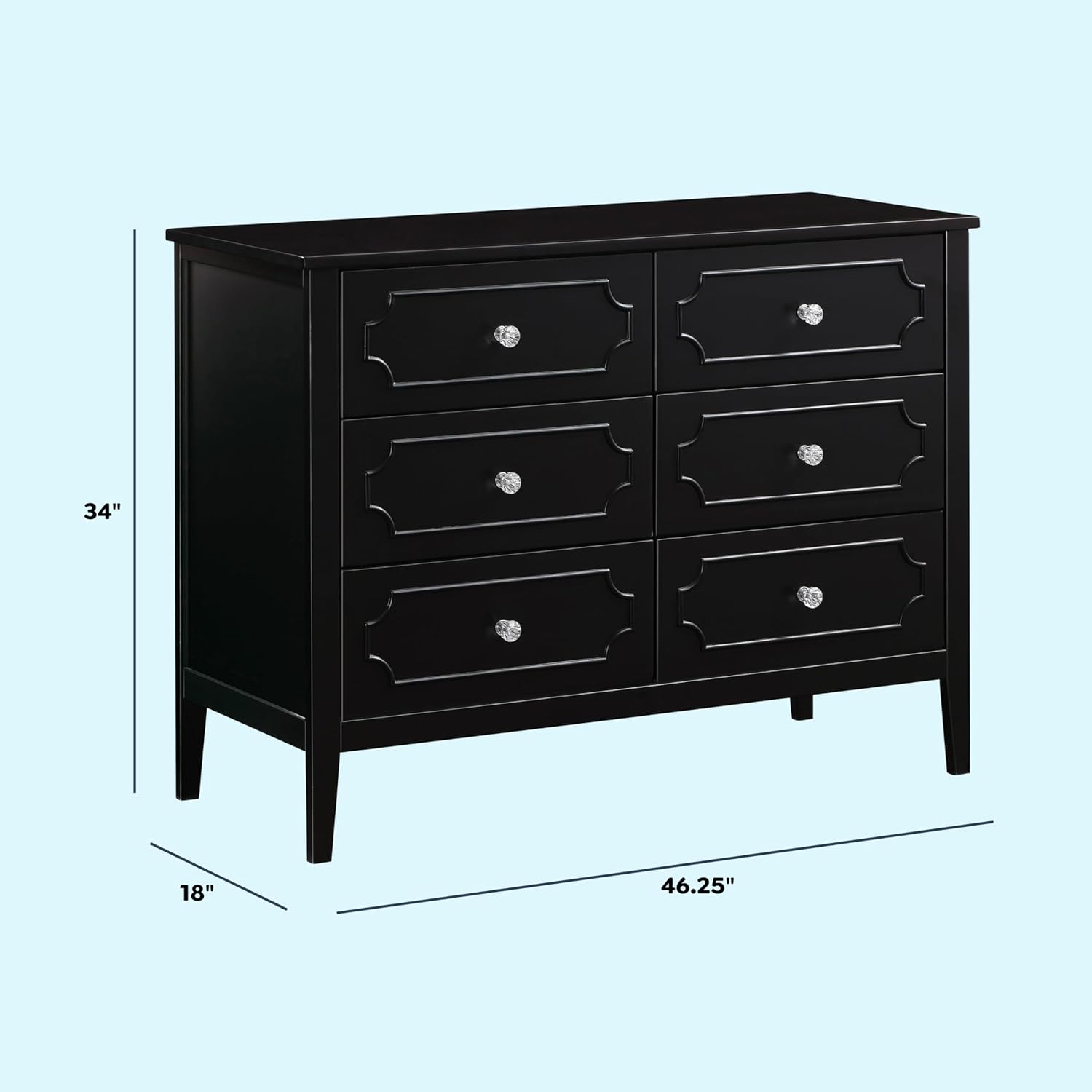 Ebony 6-Drawer Dresser with Crystal Knobs