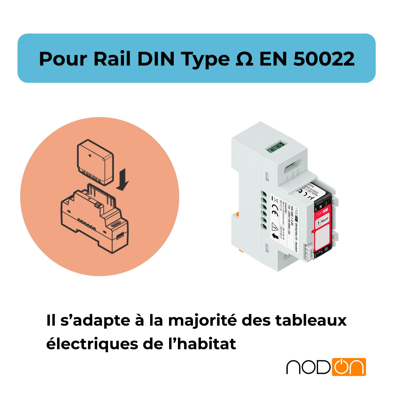 NodOn - Boîtier Rail DIN "Standard" pour modules NodOn Zigbee et EnOcean, pack 5 unités, accessoire, tableau électrique, compatible modules SIN-(x)-1-20, SIN-(x)-2-20, SIN-(x)-RS-20, SIN-(x)-SM-21